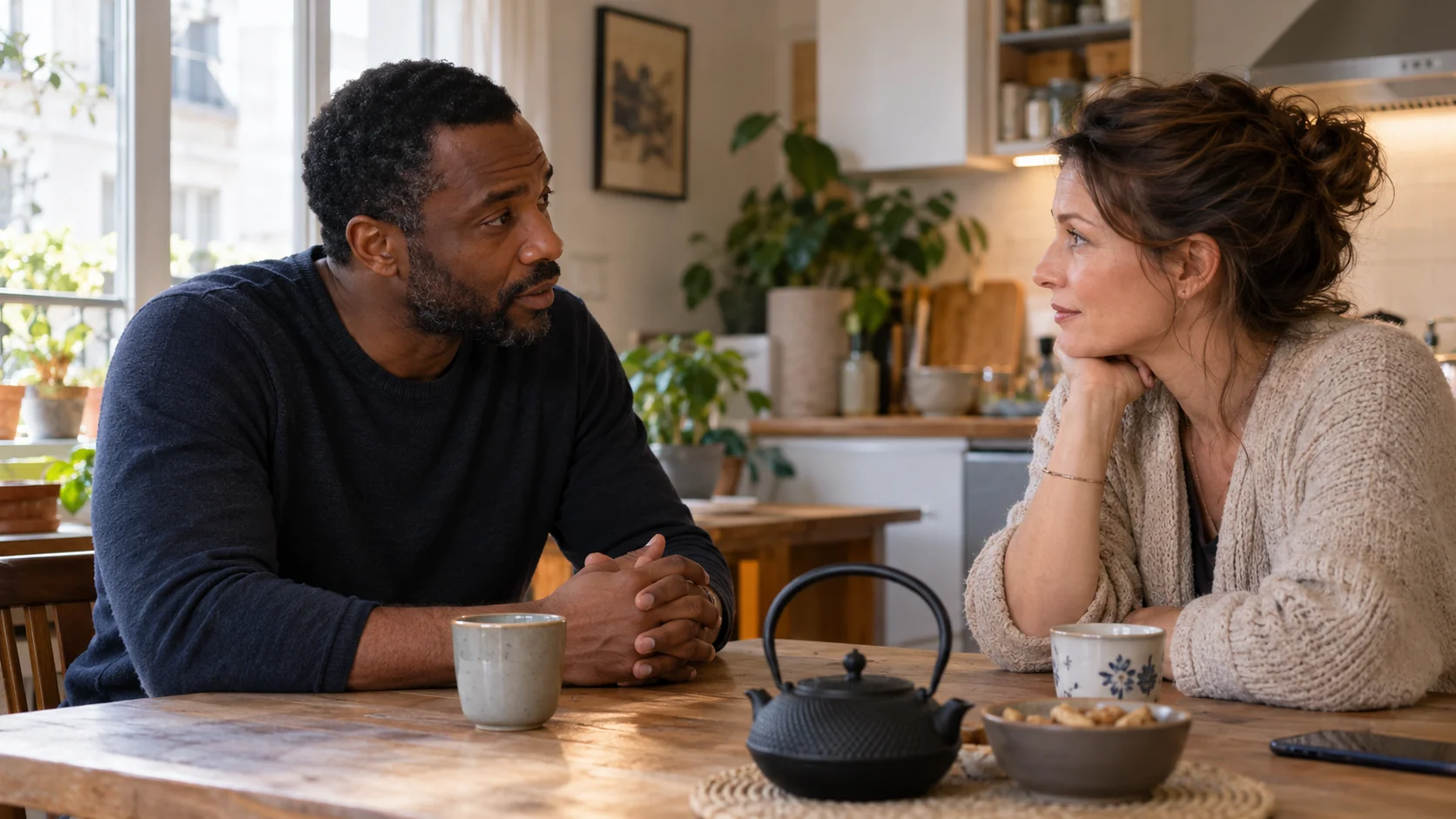 Couple échangeant pour tenter de renouer le dialogue